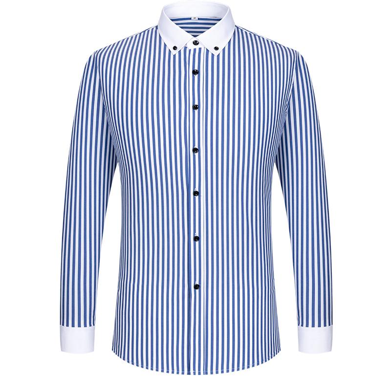 Herrenhemd langärmelig schmal geschnitten gestreift Patchwork-Kragen Herren Business Mode heterochromer Kragenhemd