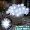 Romantyczny 10/20/40 LEDs Snow Pompon Fairy Dandelion String Lights na festiwal Christmas Party Wedding Garden Decoration DIY oświetlenie