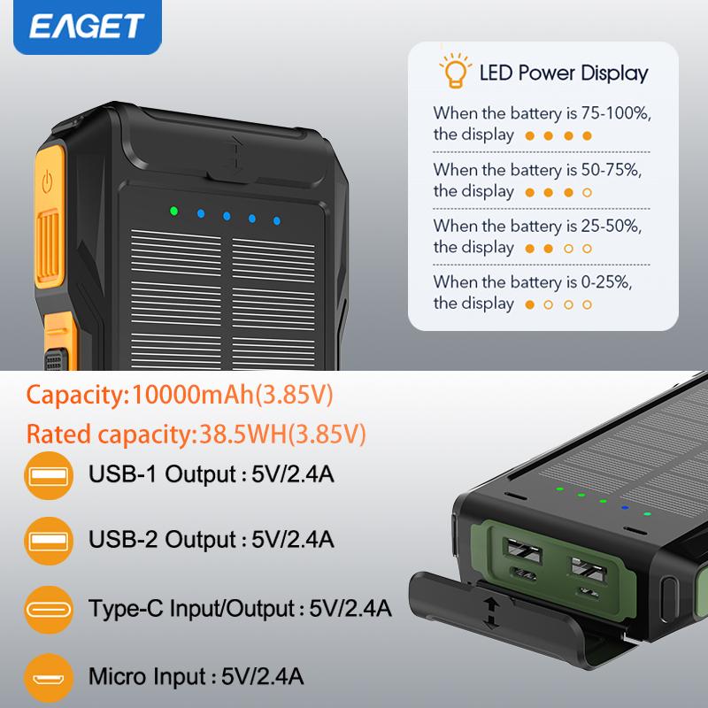10000mAh Kiire Päikeseenergia Akupank Kaasaskantav Päikeseenergia Mobiiltelefoni Laadija Kahekordne 5V USB Väljund LED Taskulambiga Mobiiltelefonidele, Mobiilseadmetele