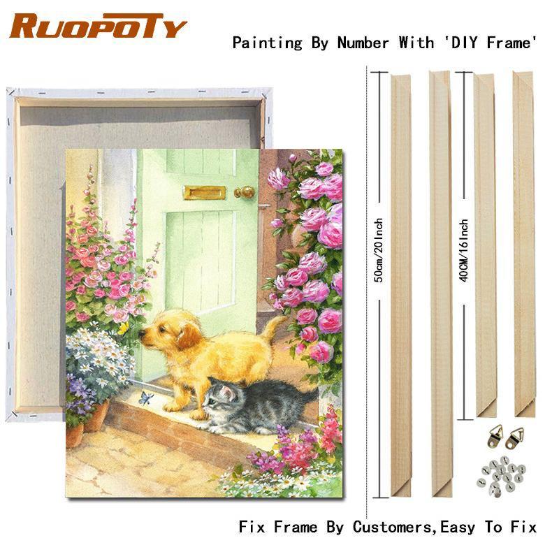 RUOPOTY Kočka malba podle čísel Nástěnná kresba na plátně Jedinečný dárek Obraz podle čísel Zvířecí dekorace do dětského pokoje
