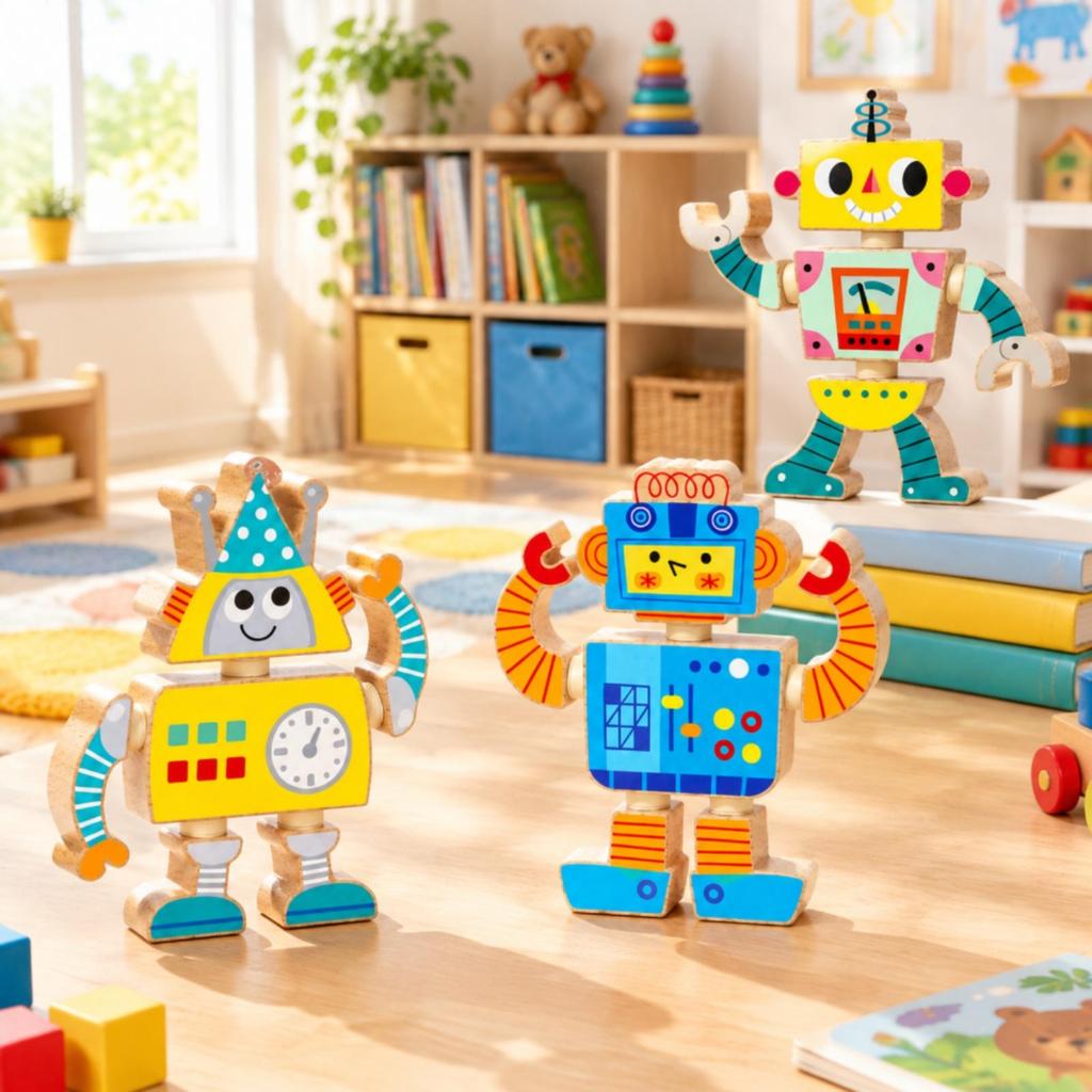 3 Pieces 3D Robot Construction Toy Articulated Wooden Building Kit