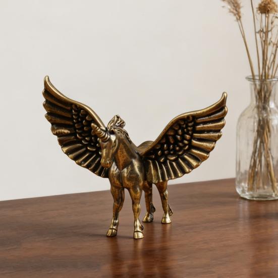 Vintage Mässingshästfigur Handgjord Metall Skrivbordskonst Staty Feng Shui Dekor för Hem Kontor Bokhylla Kreativ Gåva för Samlare