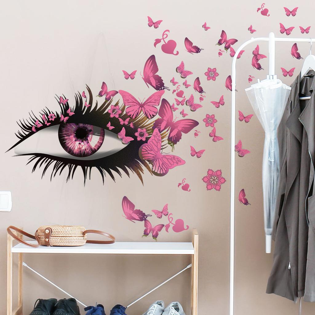Vivid Wall Stickers Eyelashes Butterfly Removable Decoration For Living Room Bedroom Background Wall