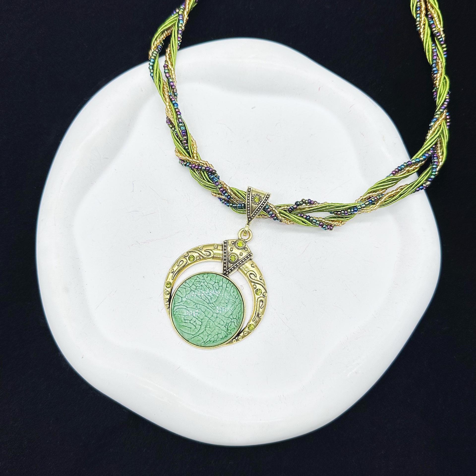 

Винтажное ожерелье Этническое Богемное Тренд Ожерелье Рисовые бусины Цепочка для свитера зелёный