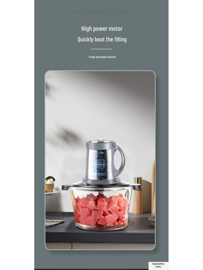 German Multifunctional Meat Grinder and Food Processor with Transparent Glass Cup for Garlic and Chili