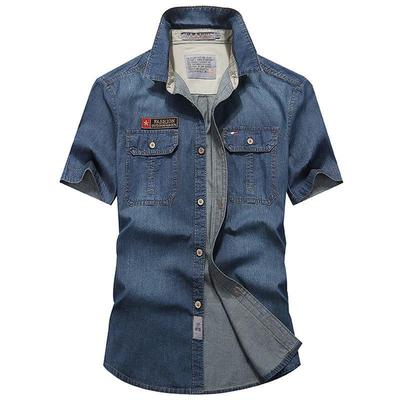 Summer Men's Short Sleeved Denim Shirt Loose Casual Denim Shirt