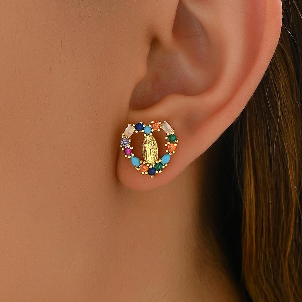 Women Boho All Match Zircon Love Heart Mary Ear Stud Earring