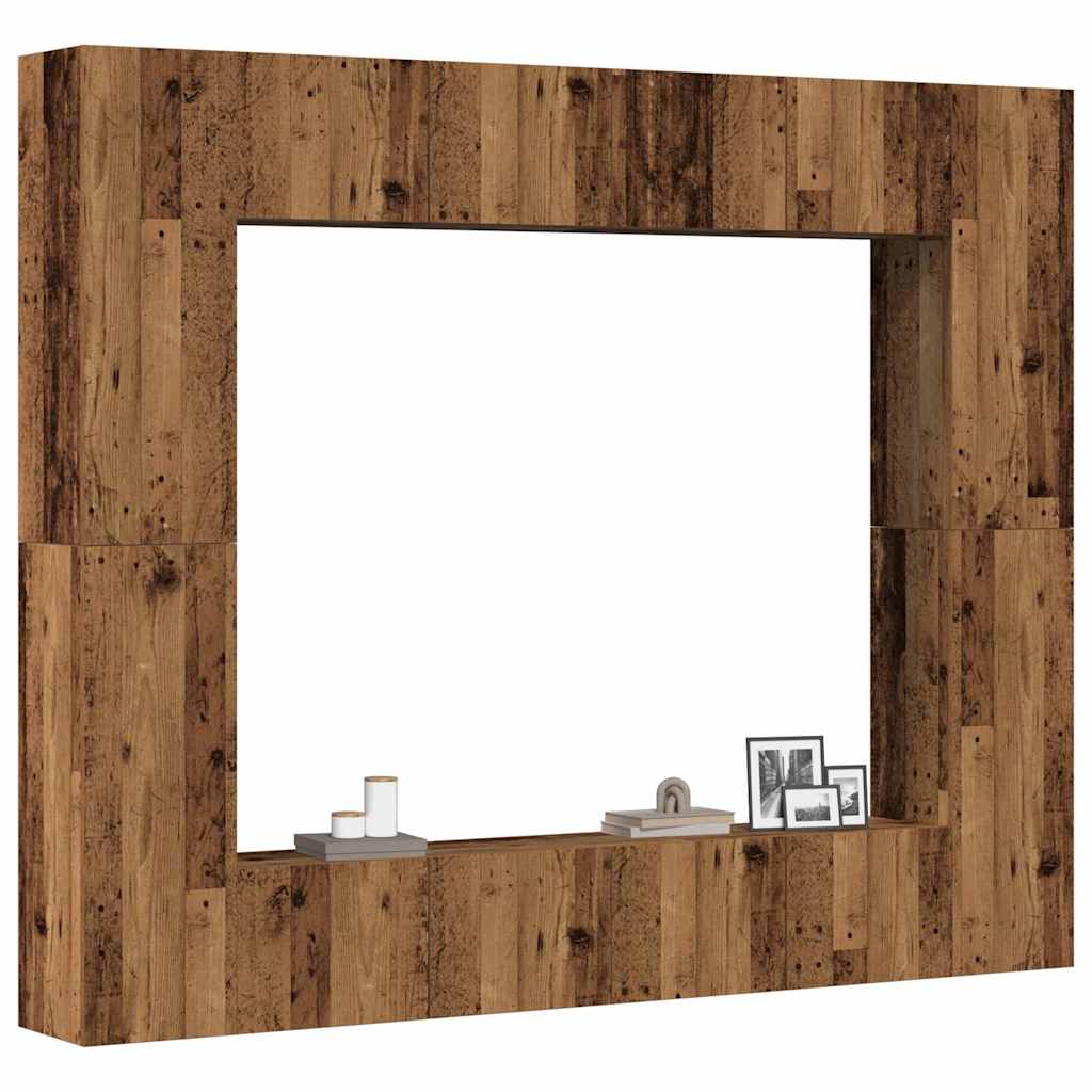 8 Piece Wall Mounted TV Cabinet Set Rustic Wood Look Engineered Wood