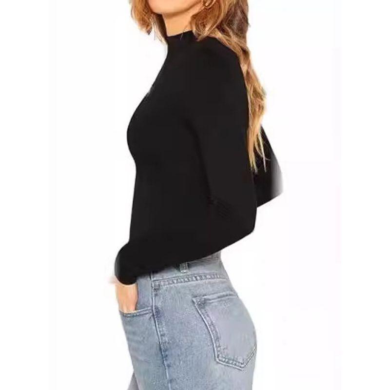 Solid Color round Neck Long Sleeved Top Women Pure Color round Neck Long Sleeve Top