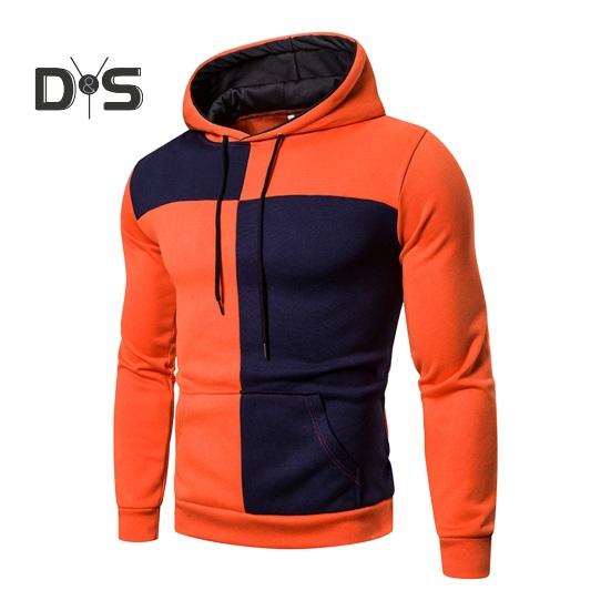 Мужская толстовка с капюшоном на осень-зиму с цветными блоками длинными рукавами большим карманом с капюшоном в стиле ретро тонкая свободная повседневная школьная одежда повседневный спортивный топ M оранжевый 1493₽