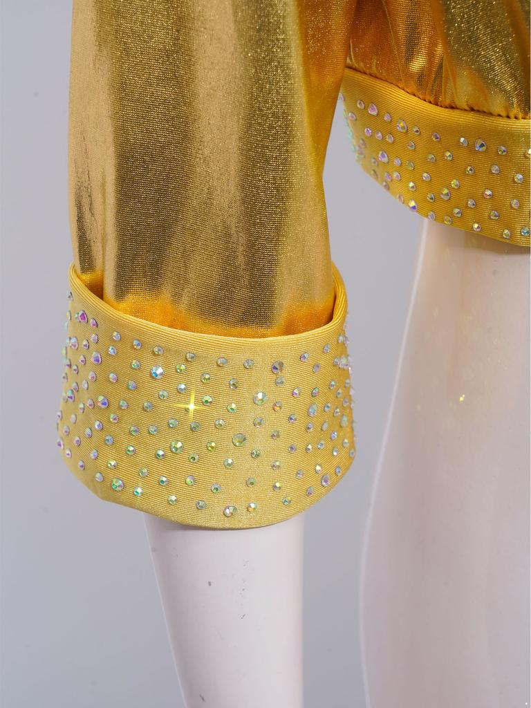 Mädchen Reverskragen Langarm Glänzende Strasssteine Metallische Jacke Jazz Dance Oberbekleidung