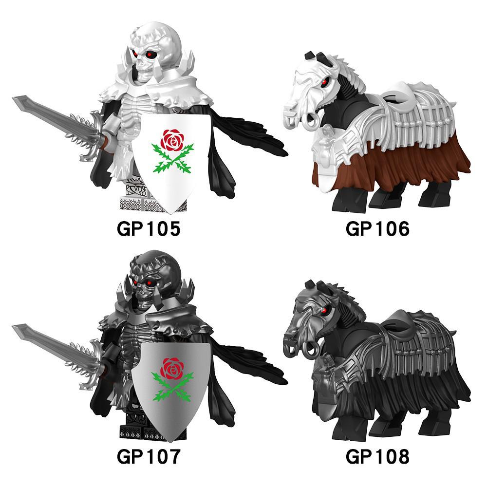 White Skeleton Knight & Black Skeleton War Horse Building Blocks Set GP105-108