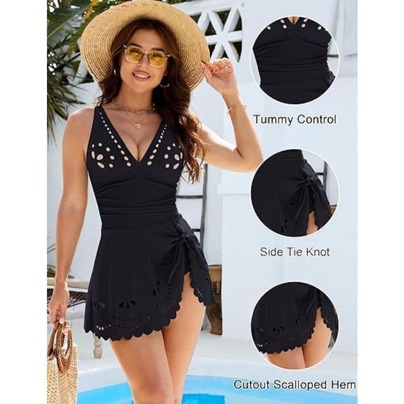 Costume da Bagno Intero Tipo Gonna di Alta Gamma Europeo e Americano Scollo Leggermente Grasso Carne Vacanza Termale Costume da Bagno da Donna