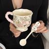 Large Ceramic Mug with Cute Rabbit and Flowers Design, Lid, and Spoon
