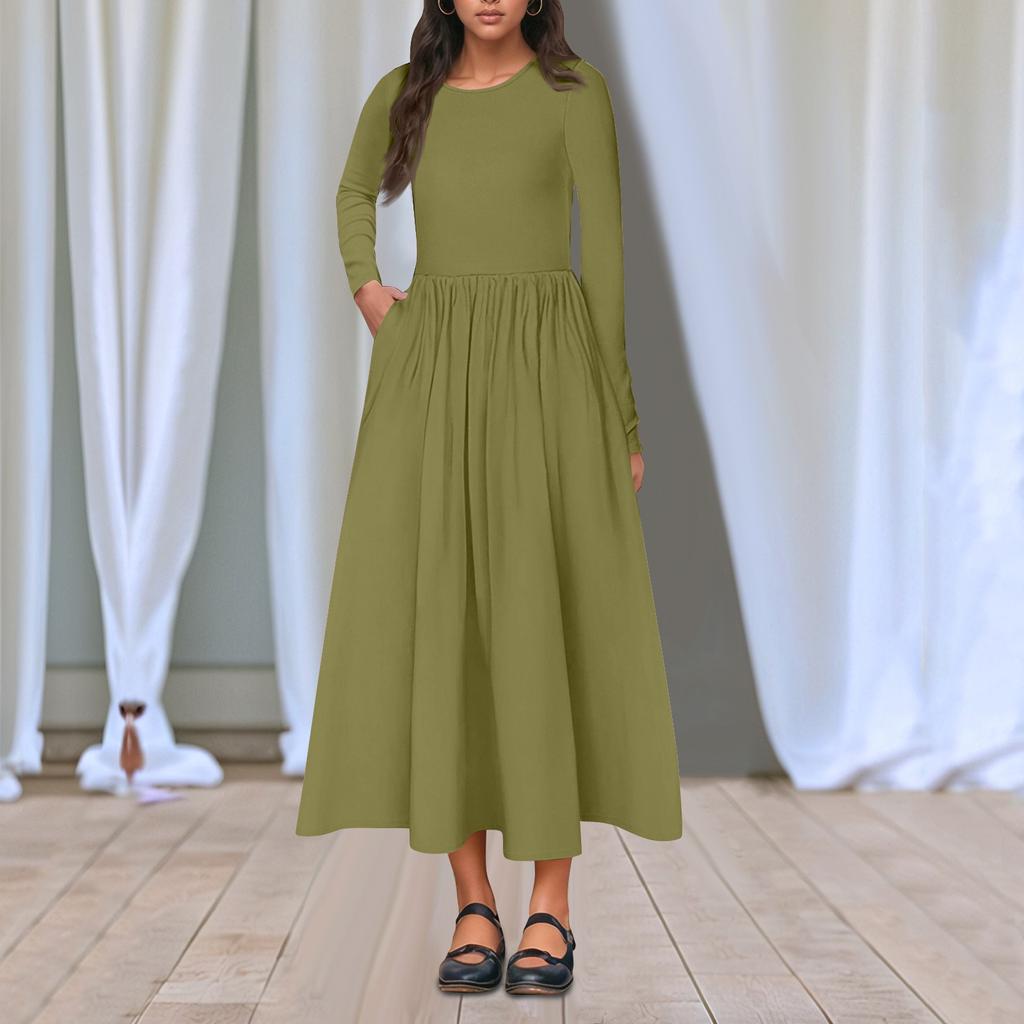 Women's Floral,Gradient Print Midi Boho Dress Casual Long Sleeve Flowy Smocked Dresses With Pocket Holiday Dresses for Women