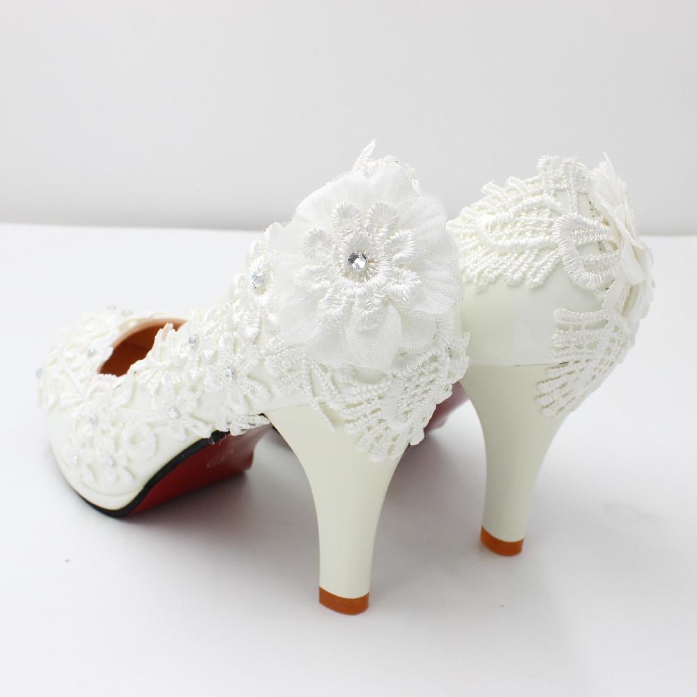 Scarpe da Sposa con Tacco Alto e Punta Tonda in Pizzo Bianco per Donna, Taglia Grande, BH2111