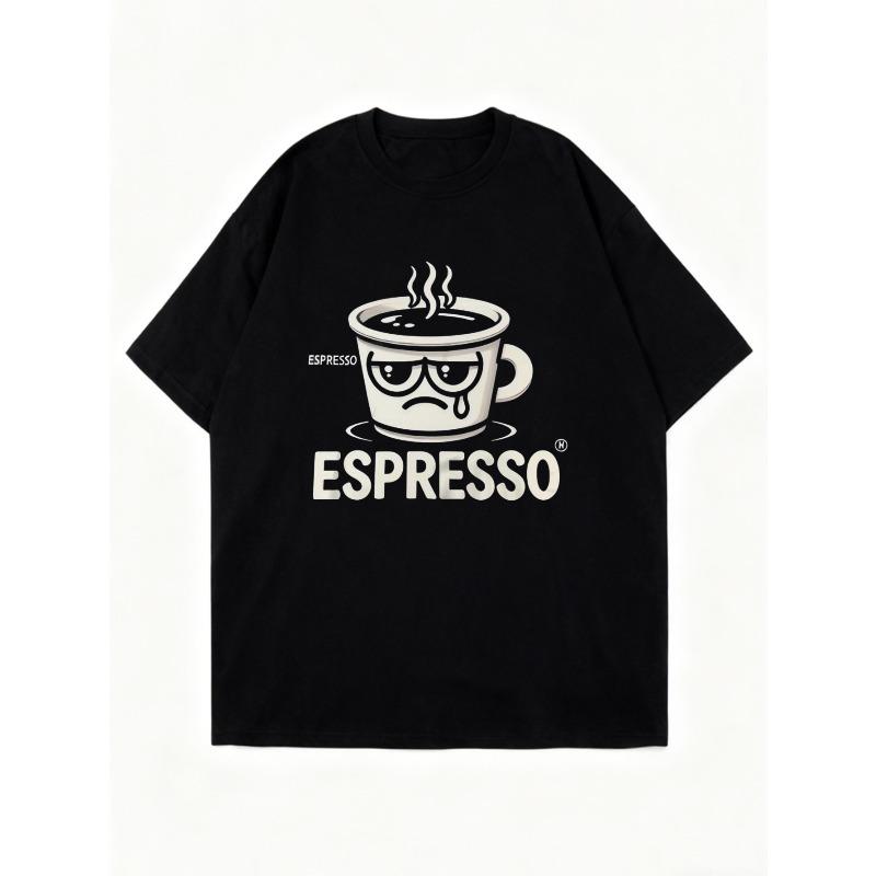 Black T Shirt With Espresso Coffee Cup Graphic And Text For Casual Wear