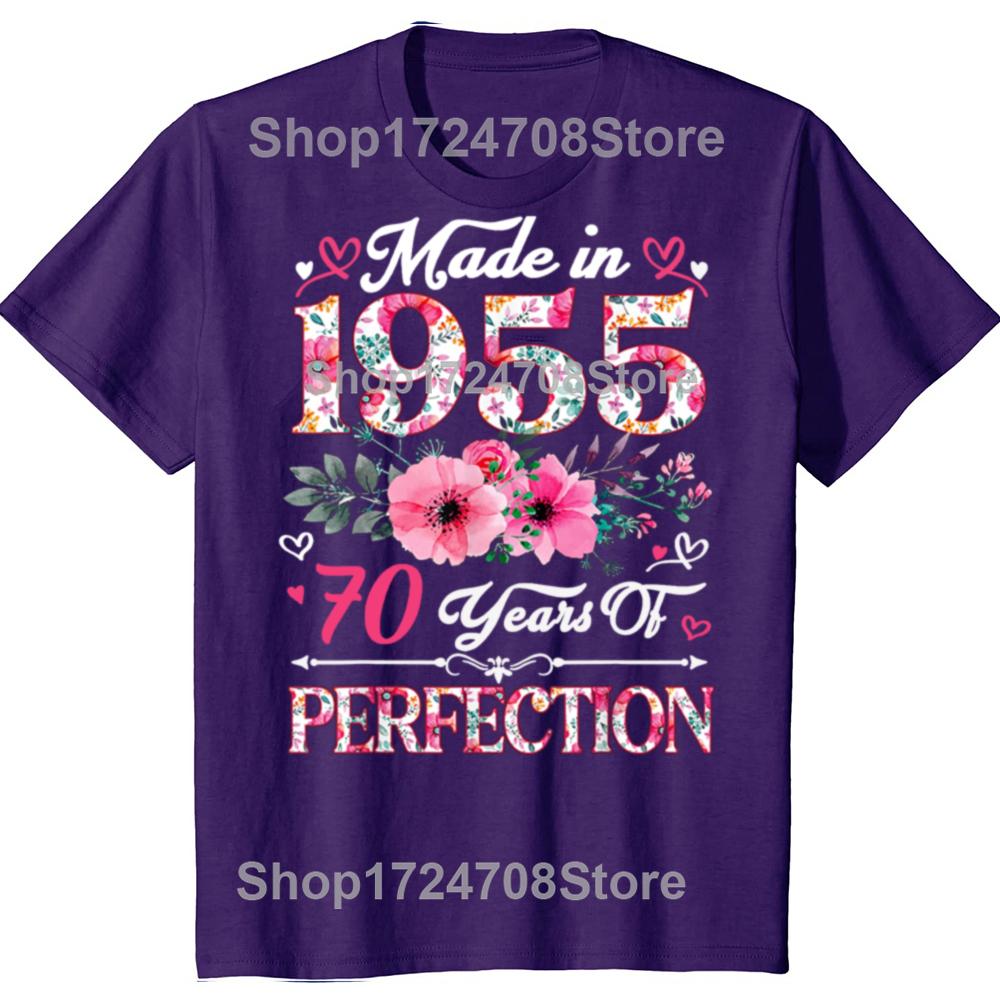 Funny 70 Year Old Made In 1955 Floral 70th Birthday T-shirts Men Fashion Casual Tshirt 100% Cotton Loose Oversized T Shirt