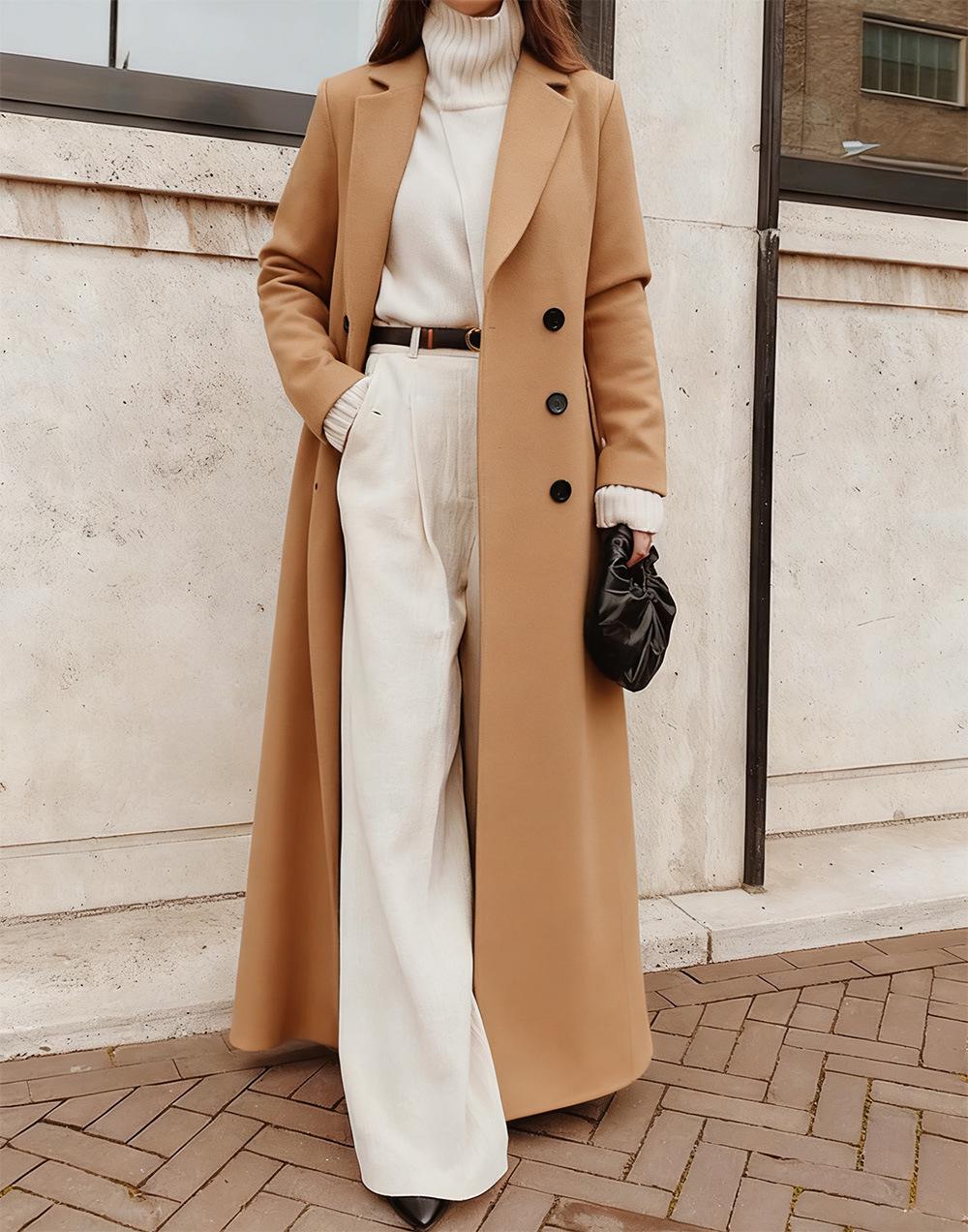 

Женское шерстяное пальто большого размера свободного кроя на 2025 год: Теплый, Однотонный, Стиль Осень/Зима XXL хаки