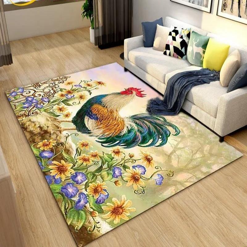 3D Rooster and Hen Chicken Carpet Bedroom Full Cover Living Room Rug Resistant To Dirt Easy To Maintain Soft Kitchen Decor Mat