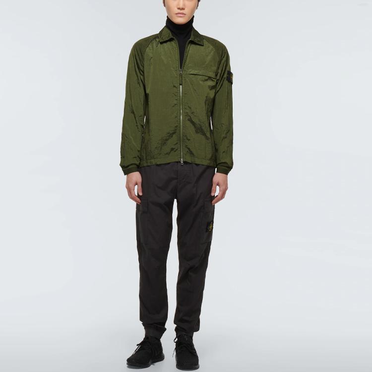 STONE ISLAND Ss22 Metallic Nylon Shirt Jacket Autumn Men Jacket Military-Green 761512321-V0058