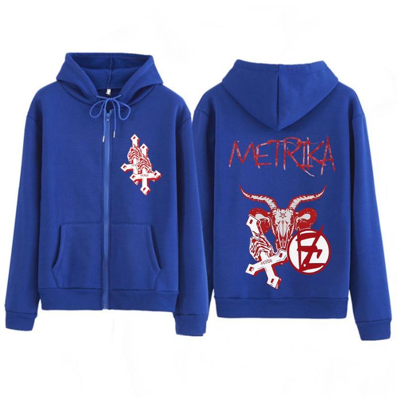Singer Metrika Album Tour Print Reißverschluss Hoodie Herren Damen Mode Sweatshirts Winter Freizeit Hip-Hop Übergroß Zip-Up Jacke