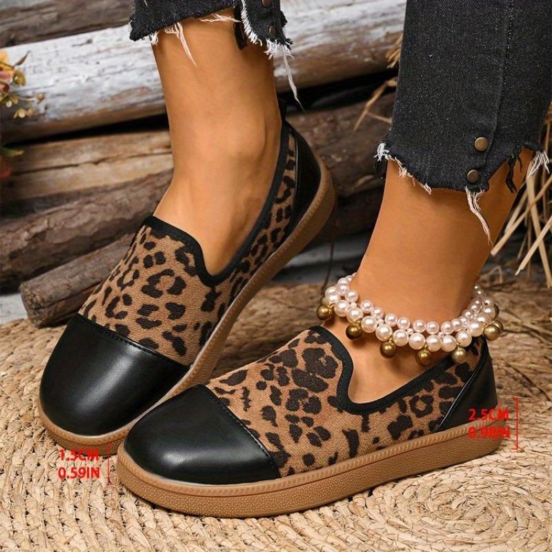 Women's Leopard Print Slip-On Fashion Round Toe Flat Low-Top Sneakers