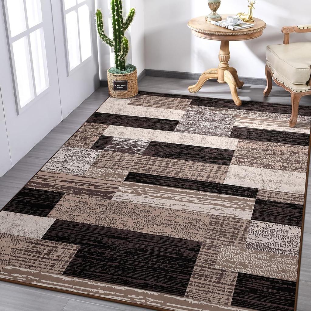 Advanced Geometric Patchwork Carpet Simple Grid Rug Office Living Room Bedroom Sofa Border Sliding Pad Home Decoration