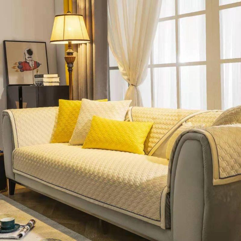 Prosop de canapea cu broderie la modă, iarnă, caldă, îngroșă, husă de canapea matlasată, de lux, de culoare solidă, pentru camera de zi