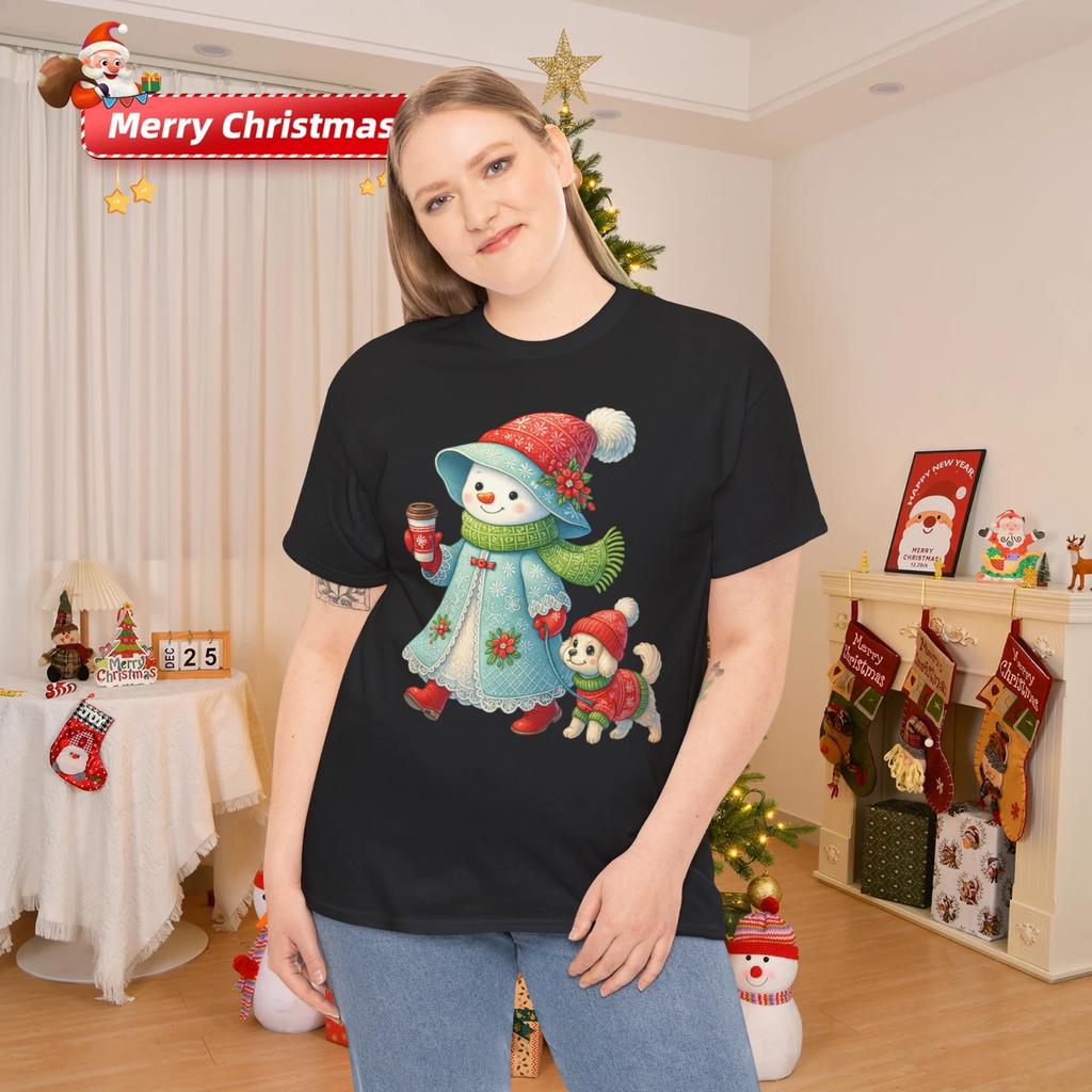 Classy Snowman Walking Dog Christmas Shirt Winter Holiday Cute Snowman Tee