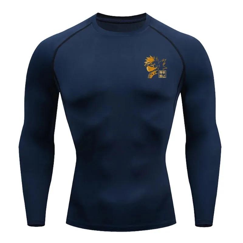 Men Compression Shirt for Workout Quick Dry Katsuki Bakugo Print Top Breathable Sweat Absorbing Fitness T-Shirt Sweat-Resistant