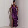 Fall Winter New Plus Size Sexy V-neck Tie Waist Ruched Bodycon Dress for Women Crossbody
