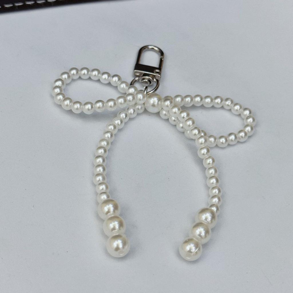 Chic Beaded Bowknot Key Rings Keychain Pendant Practical Phone Straps Stylish Accessory for Keys Purses and Backpacks