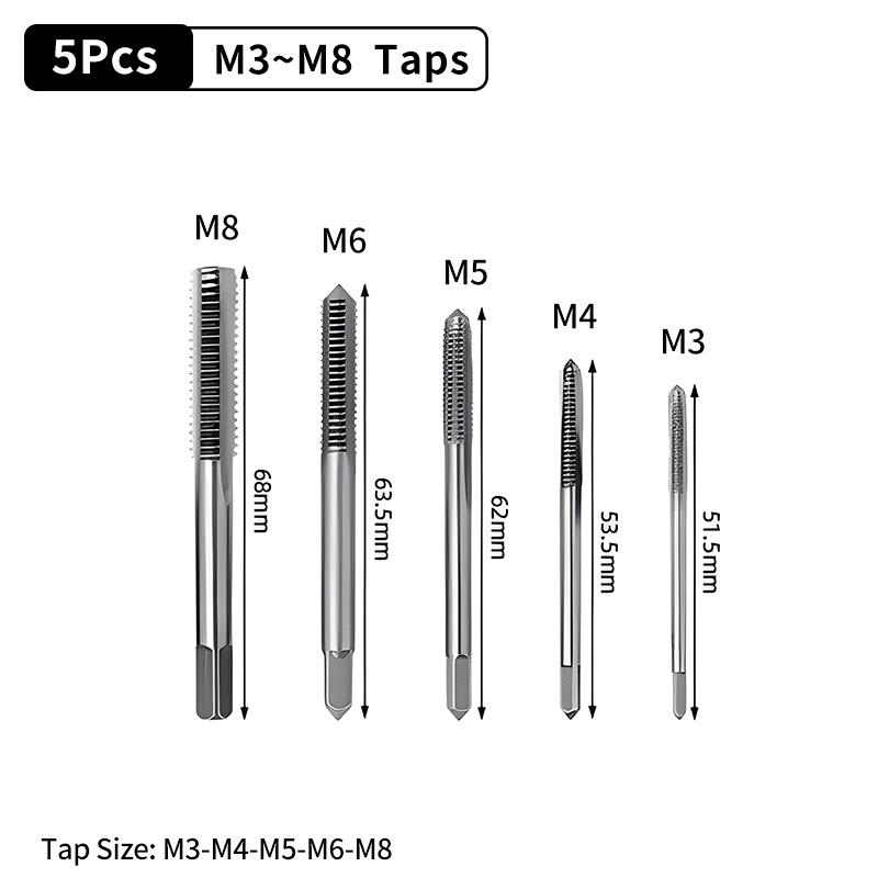 Adjustable M3-M12 T-Handle Ratchet Tap Holder Wrench Tap Wrench Drill Set Hand Tapping Tools Screw Thread Tap Drill Bit