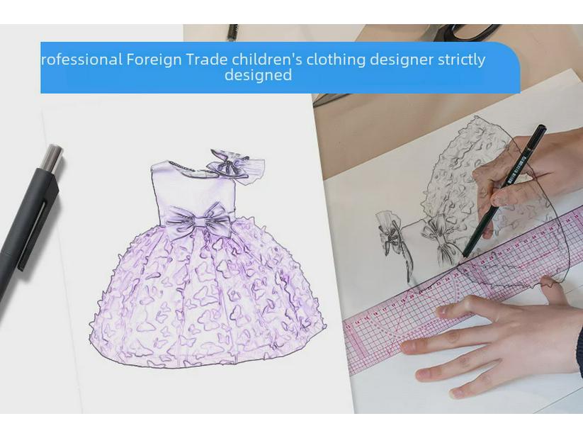 2024 Girls' Puffy Princess Mesh Bow Birthday Dress