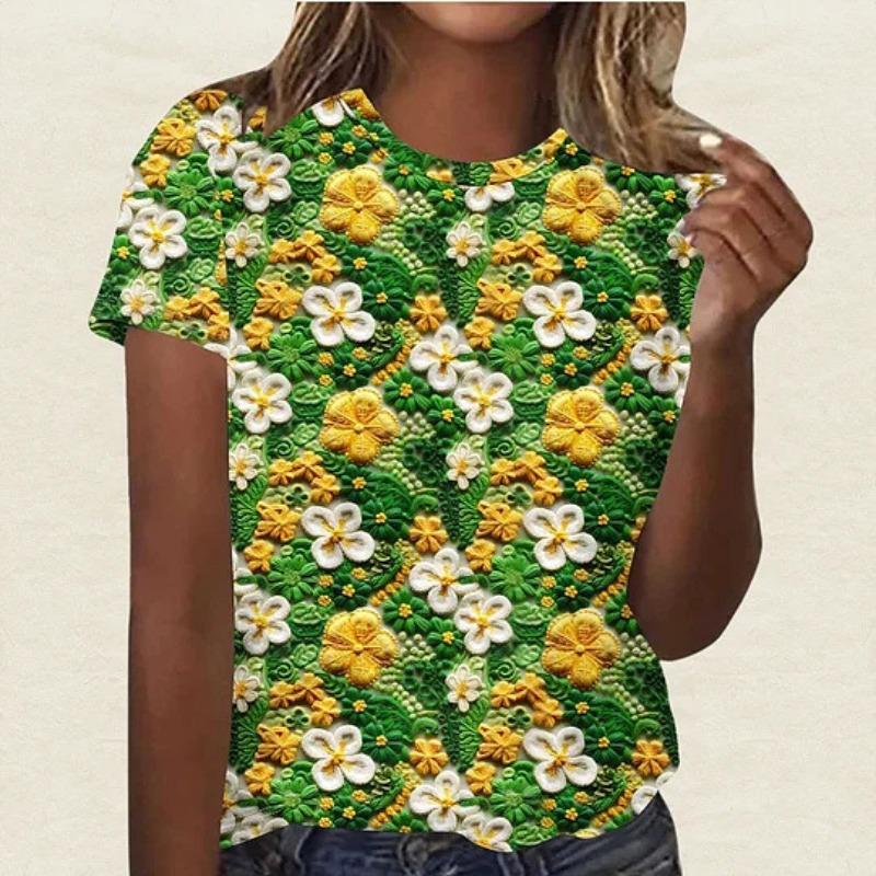 Summer Round Neck 3D St. Patrick's Day Print Top Fashionable Casual Short Sleeved Women's T-shirts