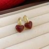 2024 Exquisite High-End Retro Silver Needle Red Heart Flower Earrings for Women