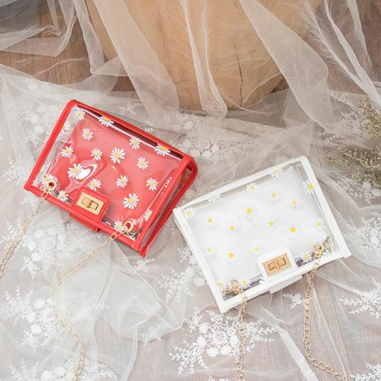 Geantă de umăr în formă de jeleu transparent cu lanț cu imprimeu Marguerite pentru femei