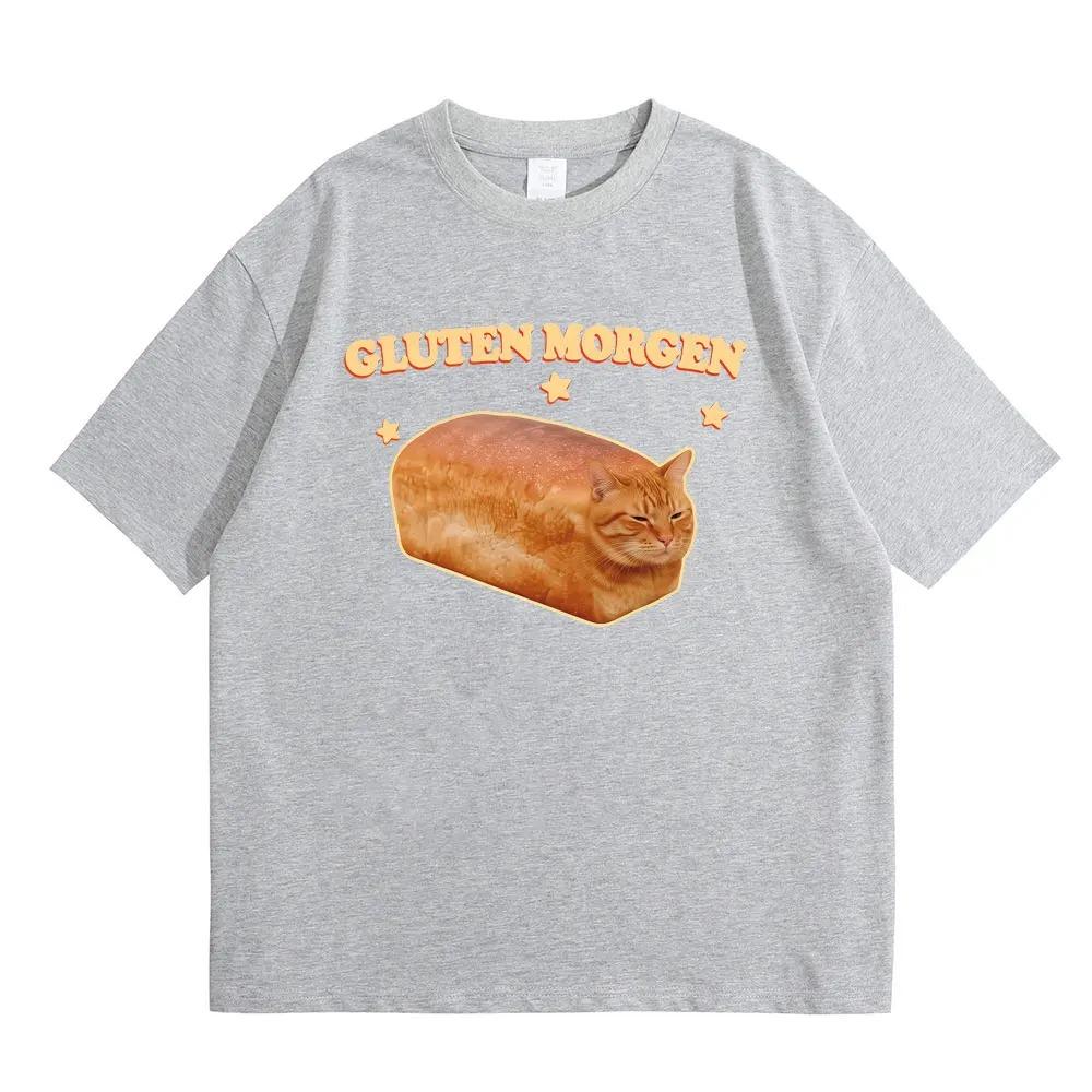 Gluten Morgen Funny Cat Meme Tshirt Silly Cats Humor Tee Vintage Cotton Oversized Unisex Unisex Trendy Ladies Streetwear Tops