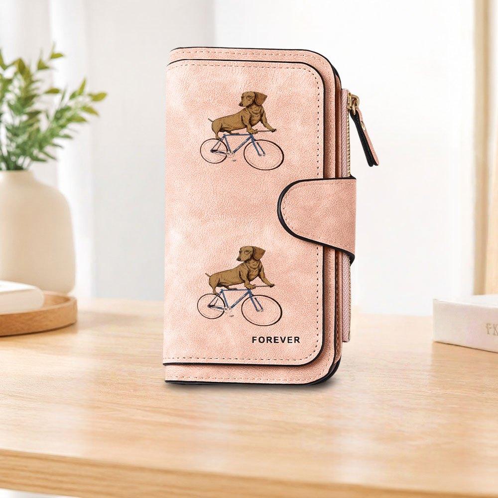 Dachshund Riding a Bike Long Zipper Wallet, Large Capacity Card Holder, Unisex Clutch Bag, Fashionable Zipper Coin Purse, Suitable for Daily Use, A