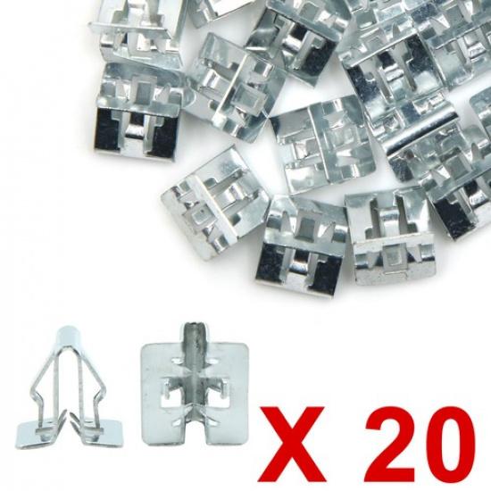 20pc Universal Silver Tone Car Interior Console Dash Trim Metal Retainer Clips