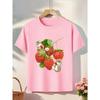 European Sizes Cute Cat Strawberry Pattern Short Sleeve T-Shirt - Summer New Fashion Casual T-Shirt - Skin-Friendly Soft Fabric -