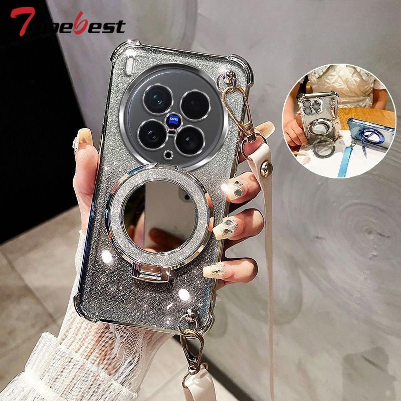 

Чехол-шнурок через плечо с зеркальным покрытием и держателем для Vivo X200 mini X200S X100 X100S Pro Ultra, блестящий, противоударный, силиконовый vivo X100 Ultra серебряный