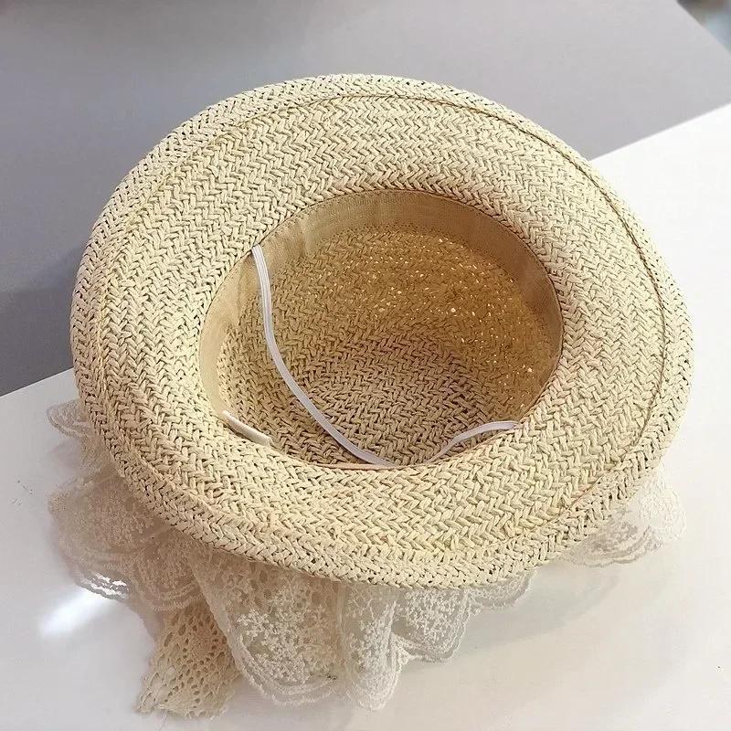 Cute Fashion Children's Summer Sun Protection Straw Hat Breathable Lace Sun Protection Hat Outing Sun Protection Beach Hat