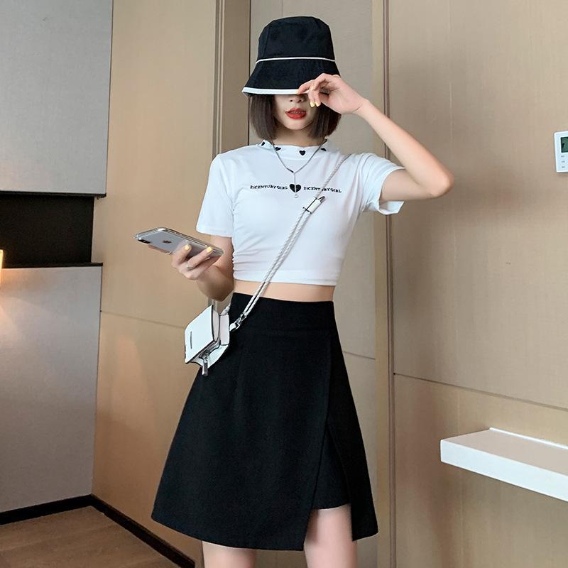 2025 Plus Size High Waist A-line Midi Skirt with Irregular Slit - New Summer Slimming Style for Women