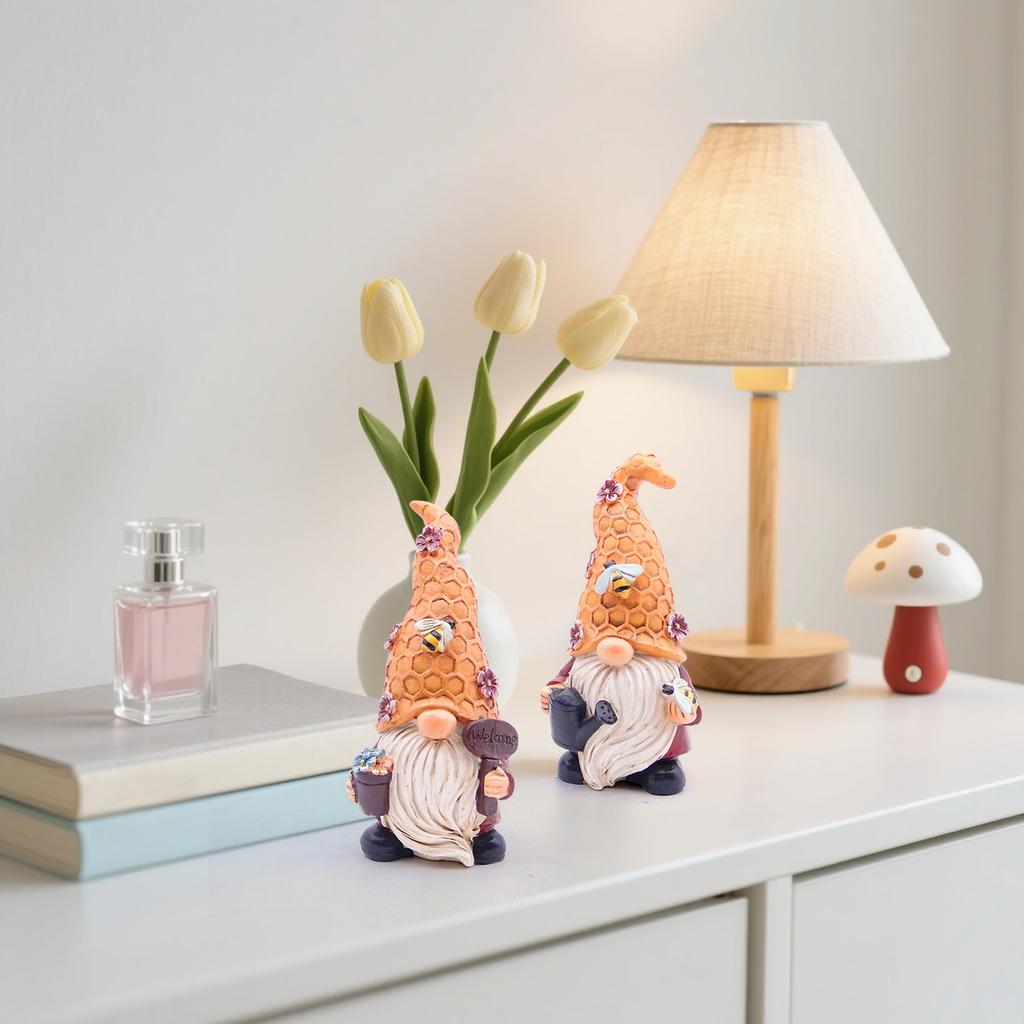 Bee Gnome Decorations Indoor Home Table Decor Cute Bee Gnome Figurines Gifts 7.5'' Resin Bee Gnome Figurine Holding Honey Jar Outdoor Decoration