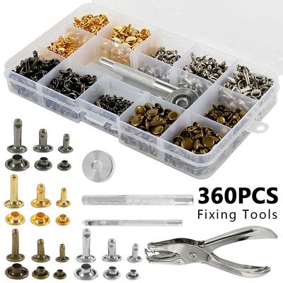 360PCS DIY Leather Craft Tool Suit Leather Rivets Double Cap Rivet With Punch Pliers For Belt Clothing Shoes Pet Collar Fixing