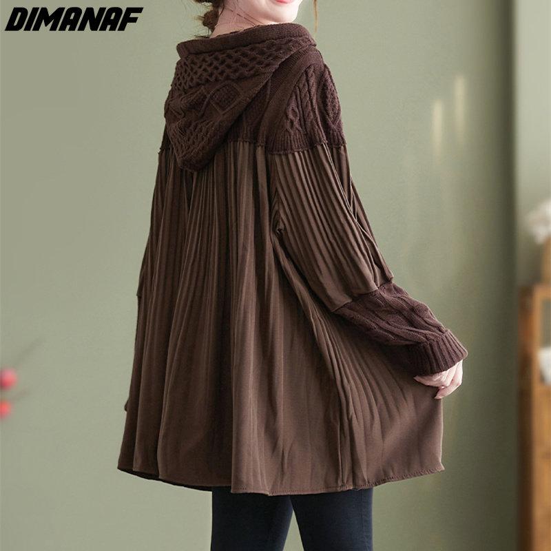 Dimanaf Suéter de talla grande para mujer, sudaderas holgadas con capucha y sudaderas informales de otoño, suéter básico de retazos de punto, suéteres con cuello redondo 2022