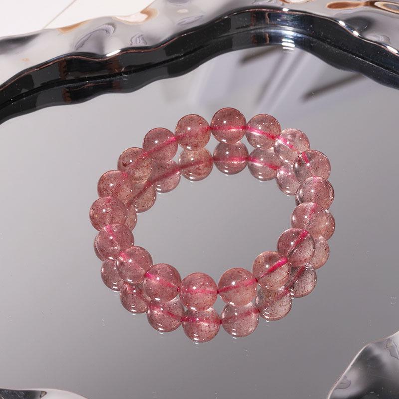 Women's Pink Natural Strawberry Crystal Bracelet - Ice Type Beaded Jewelry
