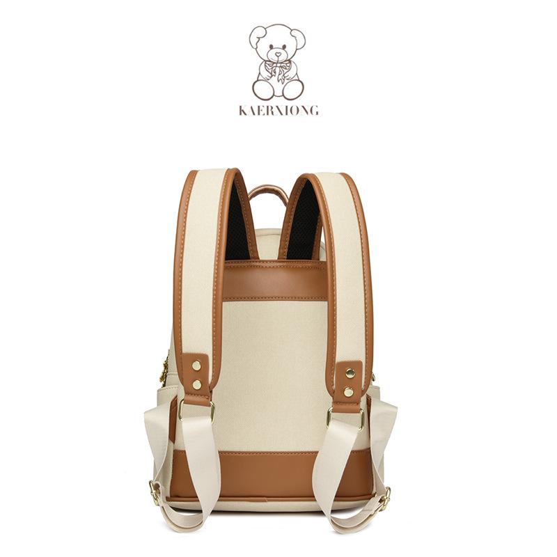 Korean Style Cute Bear Embroidery Backpack for Women - Large Capacity Soft Leather, Fashionable Casual Travel Bag